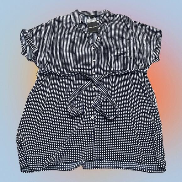 FOREVER 21 Women’s Large Blue White Checkered Woven Dress - Picture 1 of 2